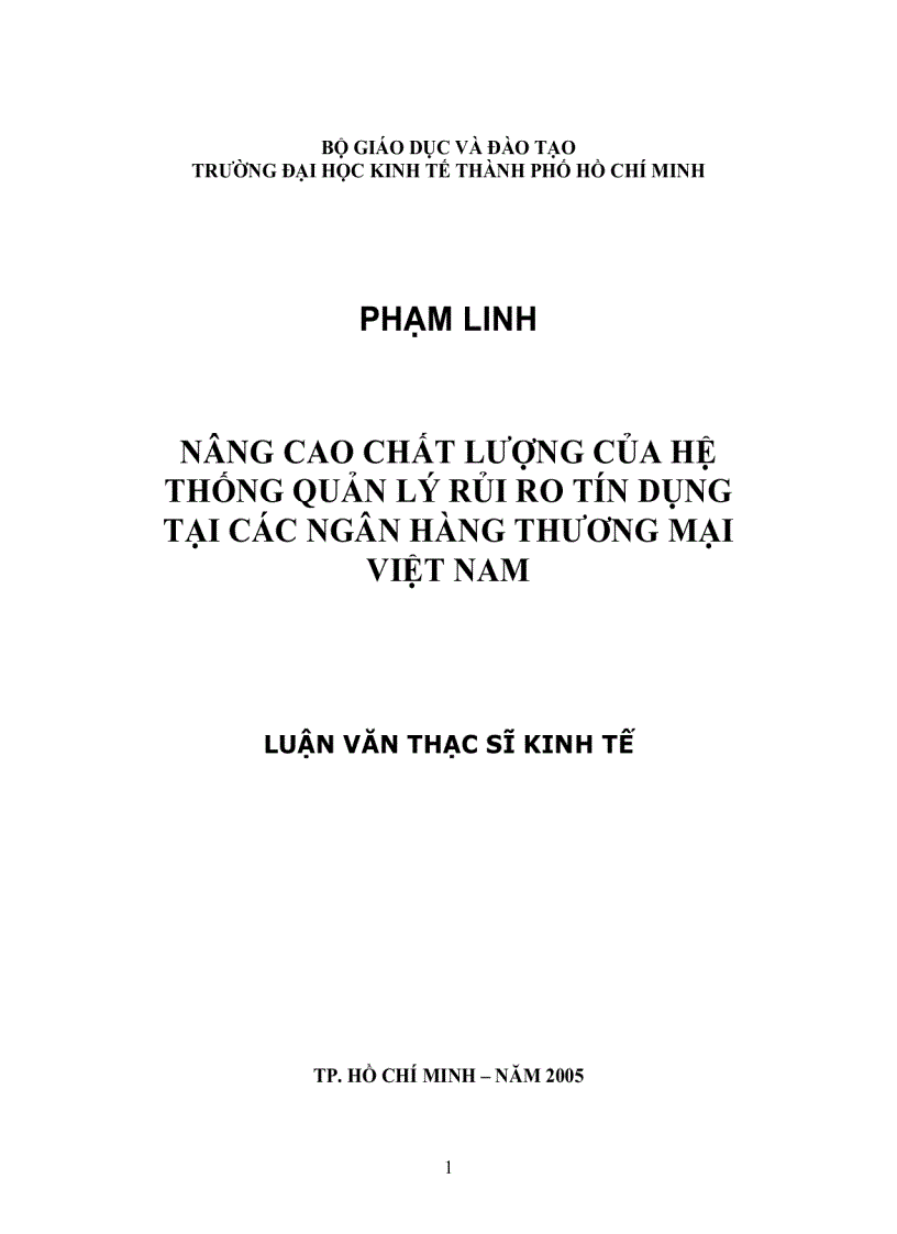 Nâng cao chất lượng của hệ thống quản lý rủi ro tín dụng tại các Ngân hàng Thương mại Việt Nam