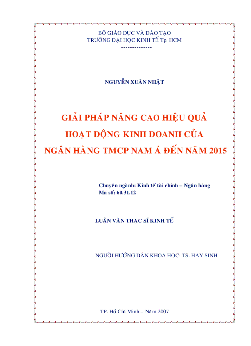 Giải pháp nâng cao hiệu quả hoạt động kinh doanh của NHTMCP Nam Á đến năm 2015