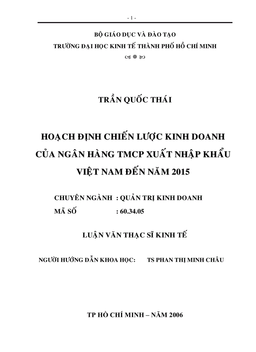 Hoạch định chiến lược kinh doanh của ngân hàng TMCP xuất nhập khẩu Việt Nam đến năm 2015