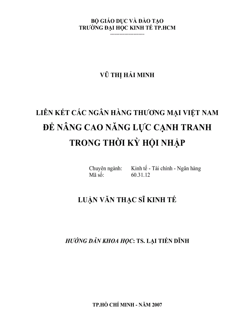 Liên kết các Ngân hàng Thương mại Việt Nam để nâng cao năng lực cạnh tranh trong thời kỳ hội nhập