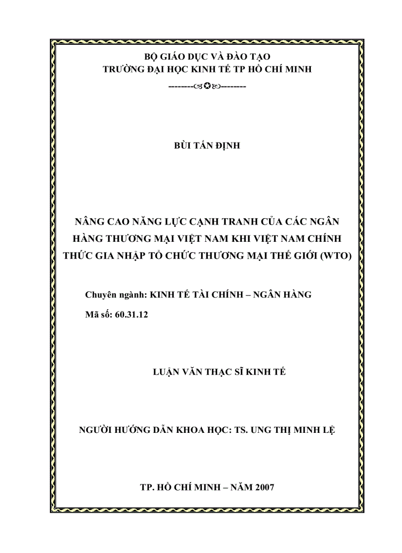 Nâng cao năng lực cạnh tranh của các Ngân hàng Thương mại Việt Nam khi Việt Nam chính thức gia nhập Tổ chức Thương mại thế giới WTO