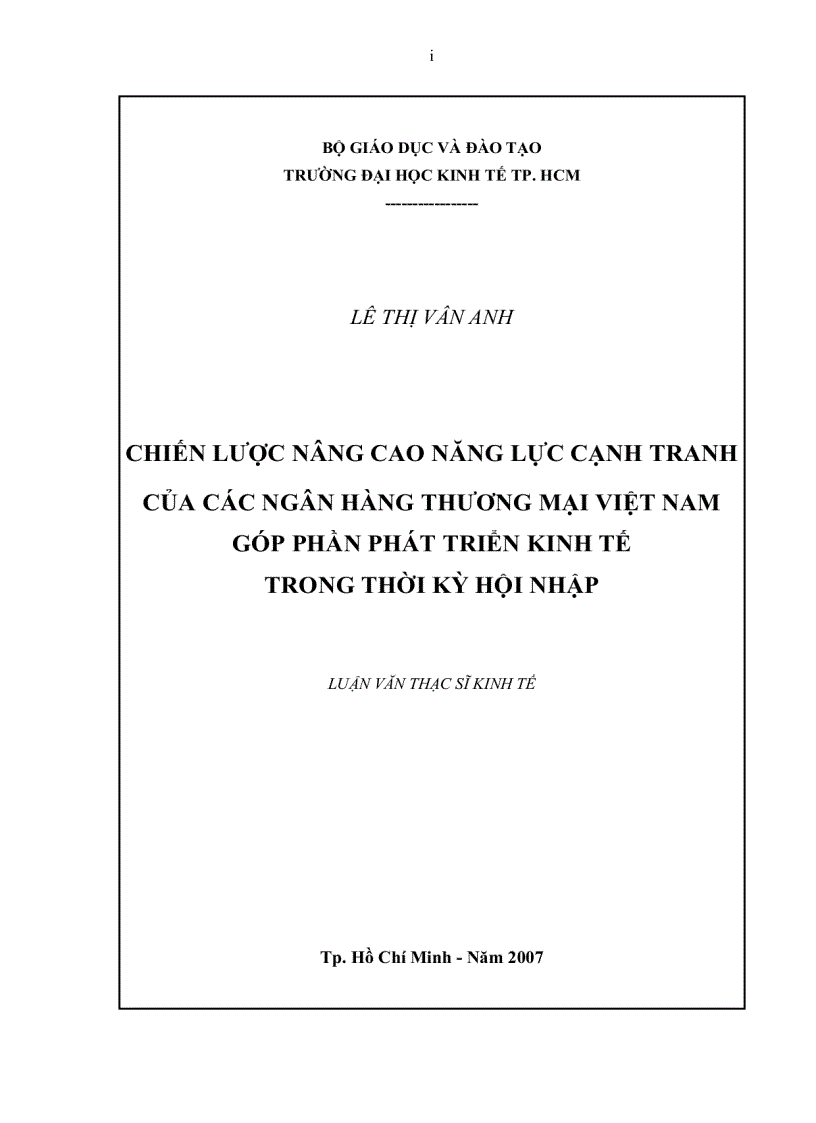 Chiến lược nâng cao năng lực cạnh tranh của các ngân hàng thương mại Việt Nam góp phần phát triển kinh tế trong thời kì hội nhập