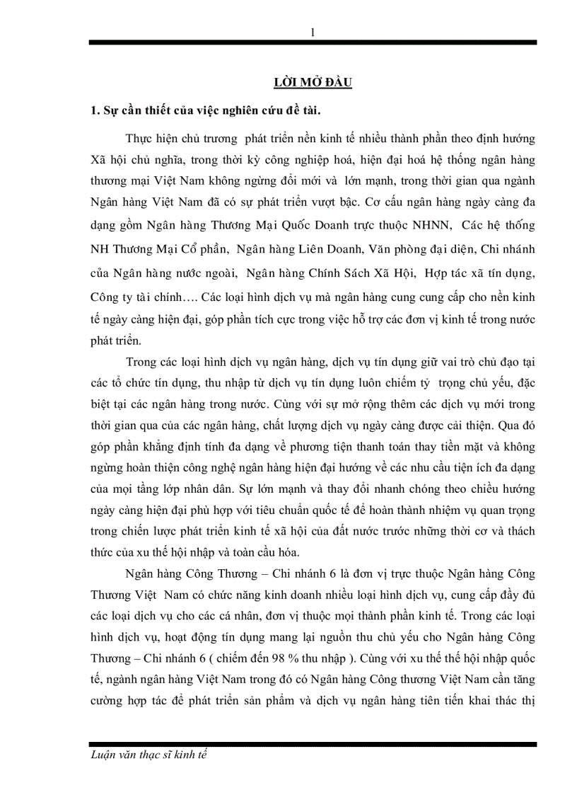 Các giải pháp mở rộng và phát triển hoạt động kinh doanh dịch vụ tại Ngân hàng Công thương chi nhánh 6 TP HCM từ nay đến năm 2010