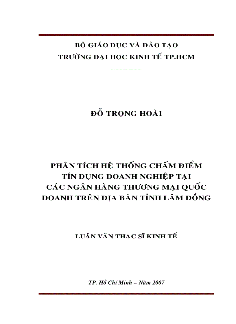 Phân tích hệ thống chấm điểm tín dụng doanh nghiệp tại các Ngân hàng thương mại Quốc doanh trên địa bàn tỉnh Lâm Đồng