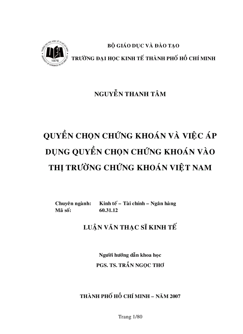 Quyền chọn chứng khoán và việc áp dụng quyền chọn chứng khoán vào thị trường chứng khoán việt nam