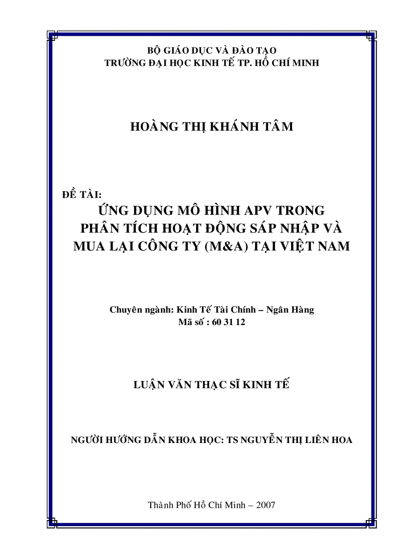 Ứng dụng mô hình APV trong phân tích hoạt động sáp nhập và mua lại công ty M A tại Việt Nam