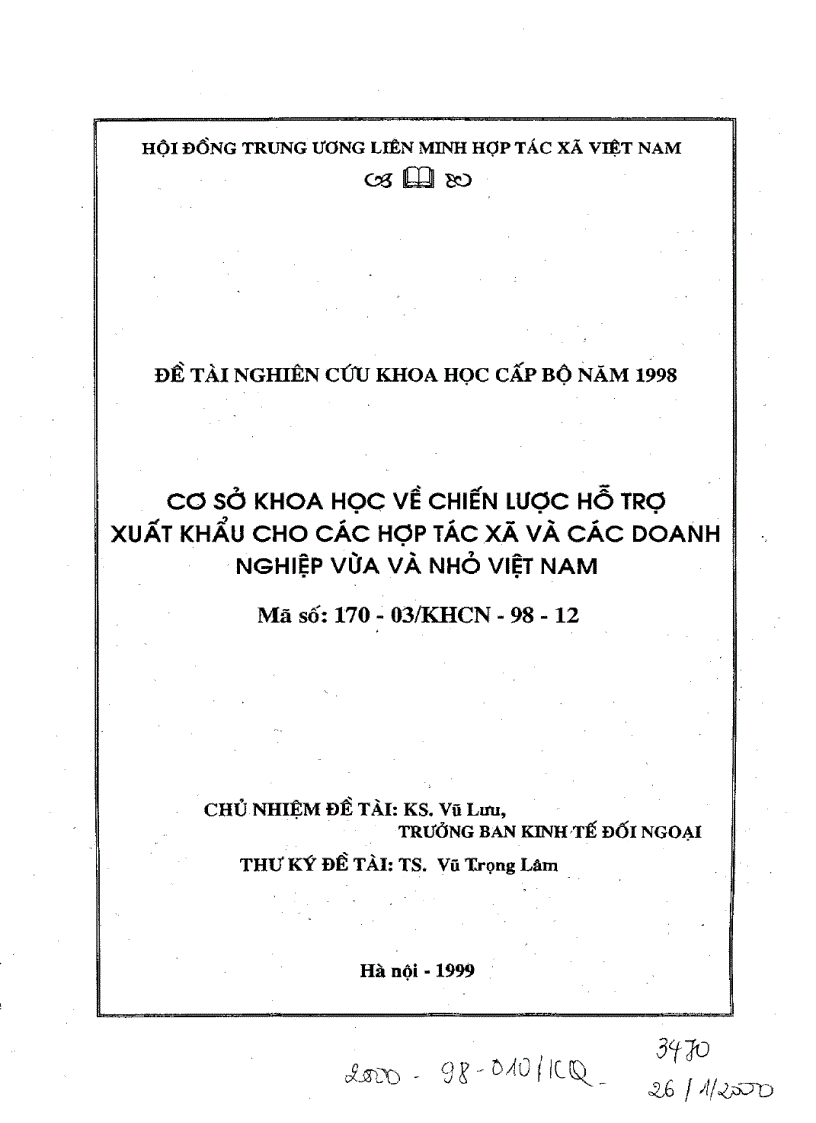 Cơ sở khoa học về chiến lược hỗ trợ xuất khẩu cho các hợp tác xã và các doanh nghiệp vừa và nhỏ Việt Nam