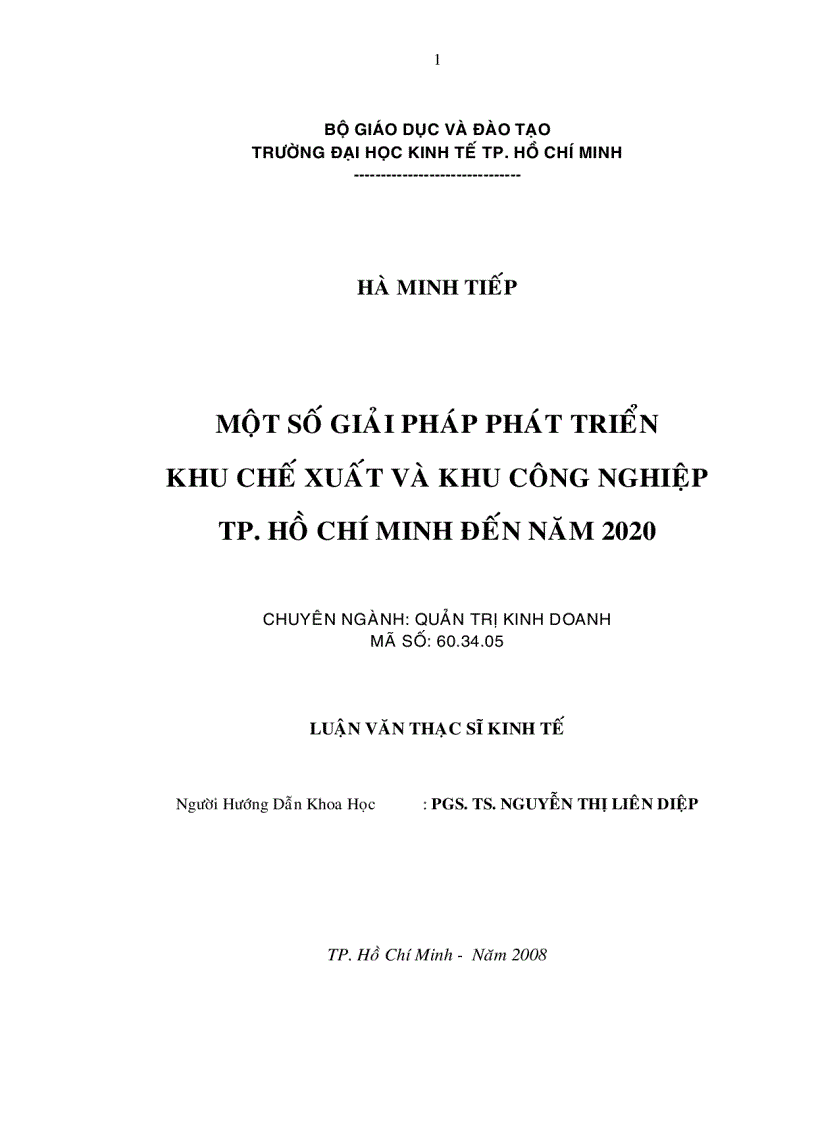 Một số giải pháp phát triển khu chế xuất và khu công nghiệp Tp Hồ Chí Minh đến năm 2020