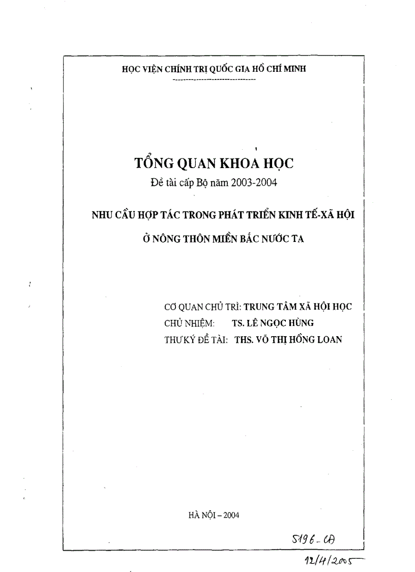 Nhu cầu hợp tác trong phát triển kinh tế xã hội ở nông thôn miền Bắc nước ta