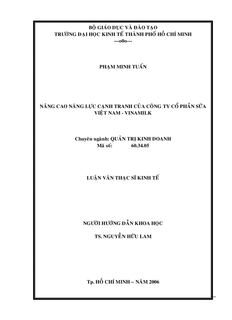Nâng cao năng lực cạnh tranh của Công ty Cổ phần Sữa Việt Nam VINAMILK