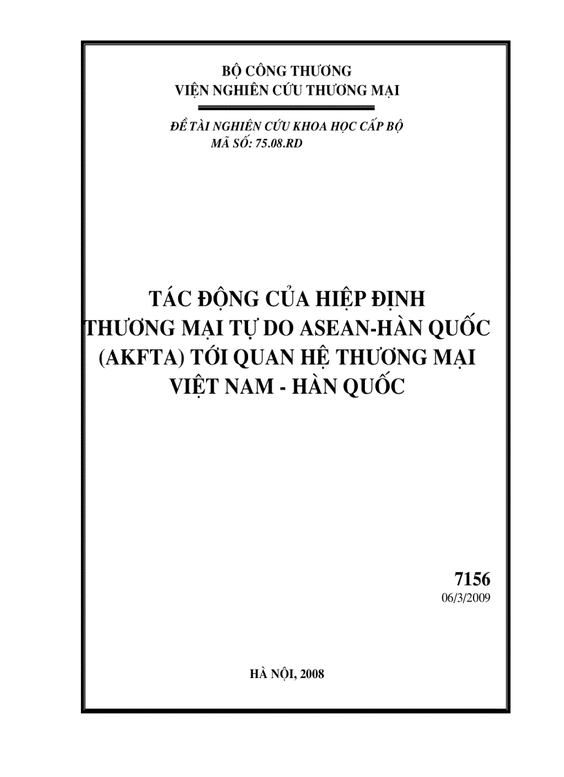 Tác động của hiệp định Thương mại tự do Asean Hàn Quốc AKFTA tới quan hệ thương mại Việt Nam Hàn Quốc