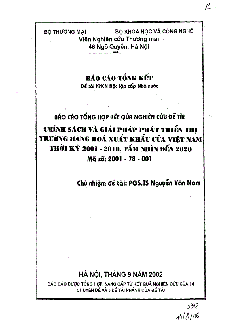 Chính sách và giải pháp phát triển thị trường hàng hóa xuất khẩu của Việt Nam thời kì 2001 2010 tầm nhìn đến 2020