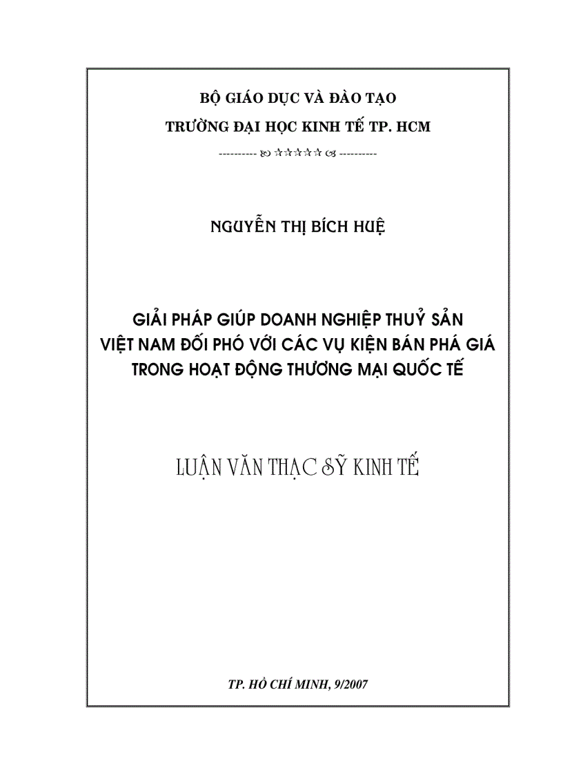 Giải pháp giúp doanh nghiệp Thủy sản Việt Nam đối phó với các vụ kiện bán phá giá trong hoạt động thương mại Quốc tế