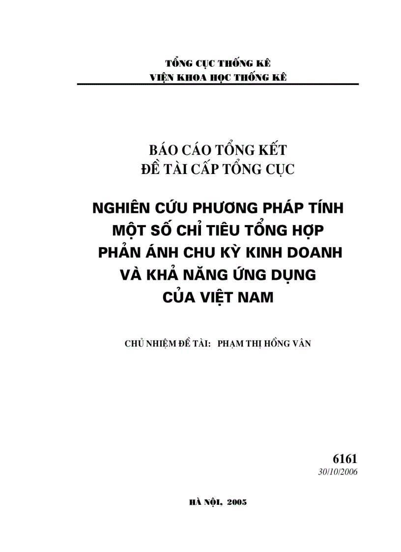 Nghiên cứu phương pháp tính một số chỉ tiêu tổng hợp phản ánh chu kỳ kinh doanh và khả năng ứng dụng của Việt Nam