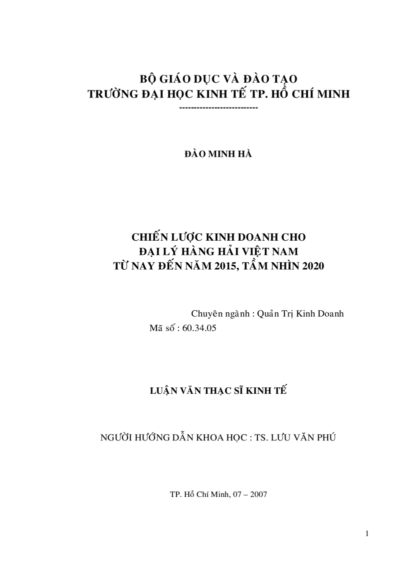 Chiến lược kinh doanh cho đại lý hàng hải Việt Nam từ nay đến năm 2015 tầm nhìn 2020