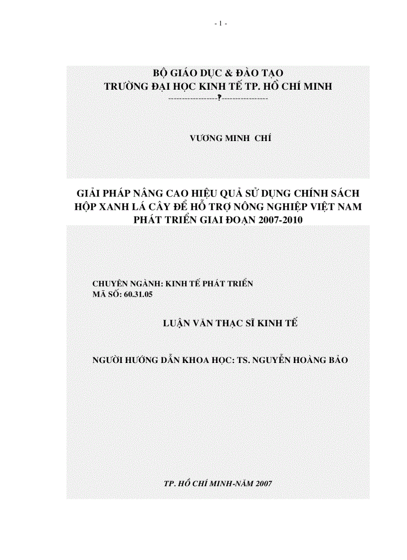 Giải pháp nâng cao hiệu quả sử dụng chính sách hộp xanh lá cây để hỗ trợ nông nghiệp Việt Nam phát triển giai đoạn 2007 2010