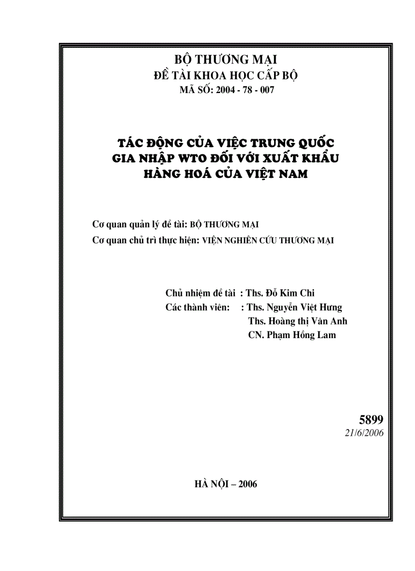 Tác động của việc Trung Quốc gia nhập WTO đối với xuất khẩu hàng hóa của Việt Nam