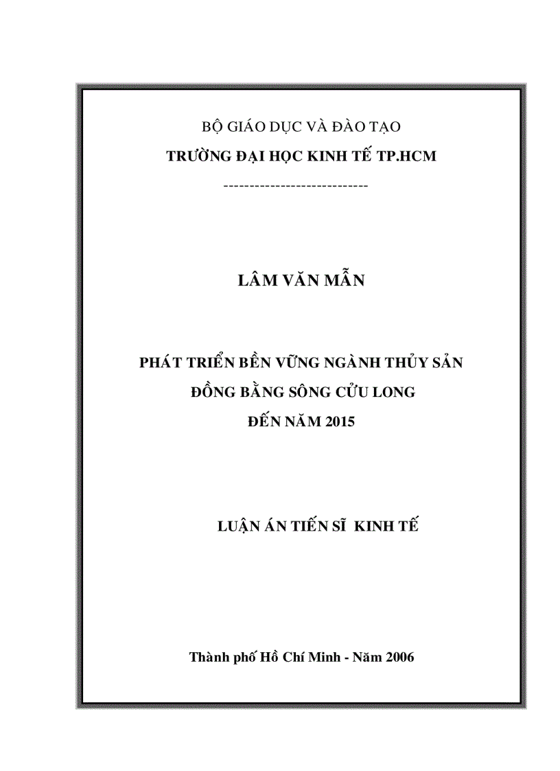 Phát triển bền vững ngành thủy sản vùng đồng bằng sông Cửu Long đến năm 2015