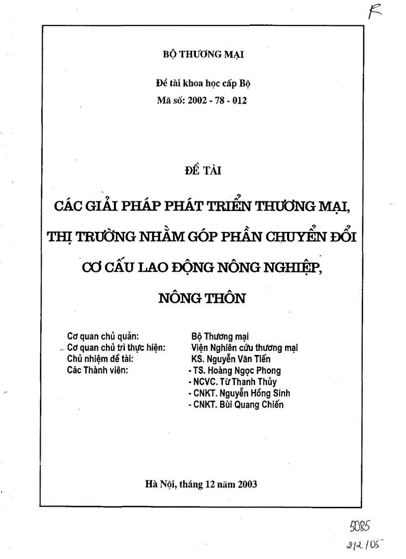 Giải pháp phát triển thương mại thị trường nhẳm góp phần chuyển đổi cơ cấu lao động nông nghiệp nông thôn