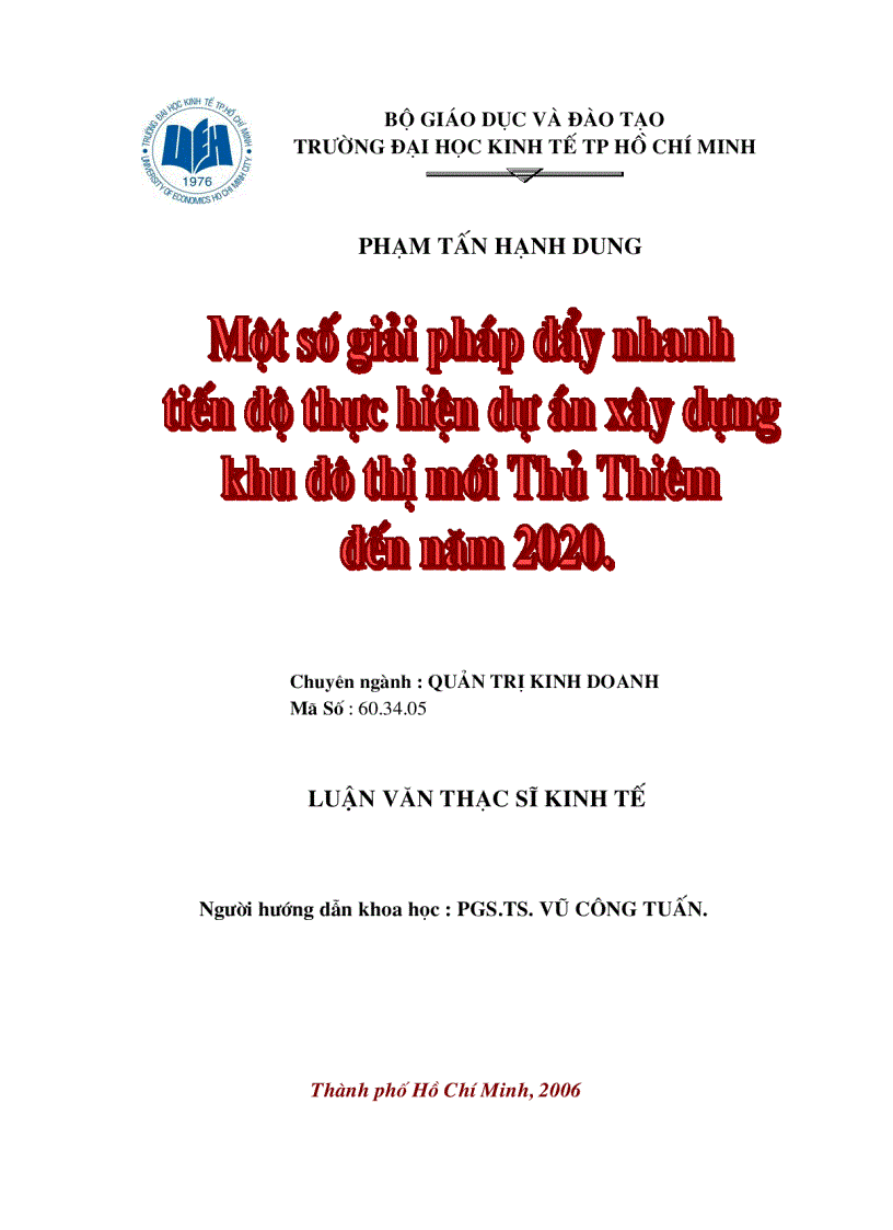 Một số giải pháp đẩy nhanh tiến độ thực hiện dự án xây dựng khu đô thị mới Thủ Thiêm đến năm 2020