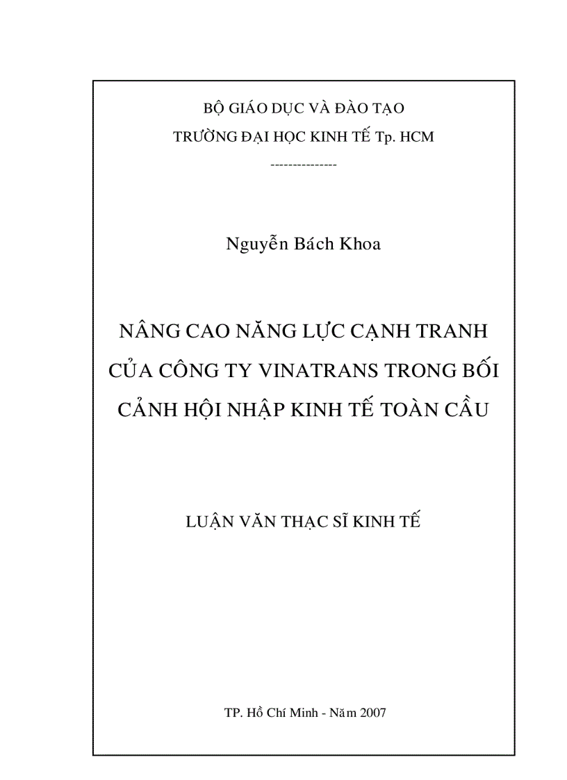 Nâng cao năng lực cạnh tranh của công ty Vinatrans trong bối cảnh hội nhập kinh tế toàn cầu