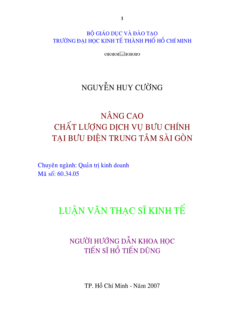 Nâng cao chất lượng dịch vụ Bưu chính tại Bưu điện Trung tâm Sài Gòn