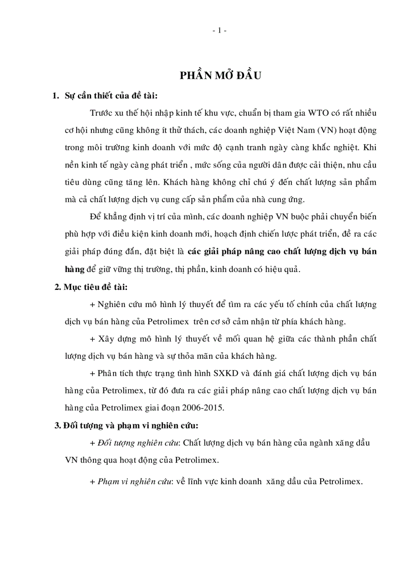 Các giải pháp nâng cao chất lượng dịch bán hàng của Công ty Petrolimex giai đoạn 2006 2015