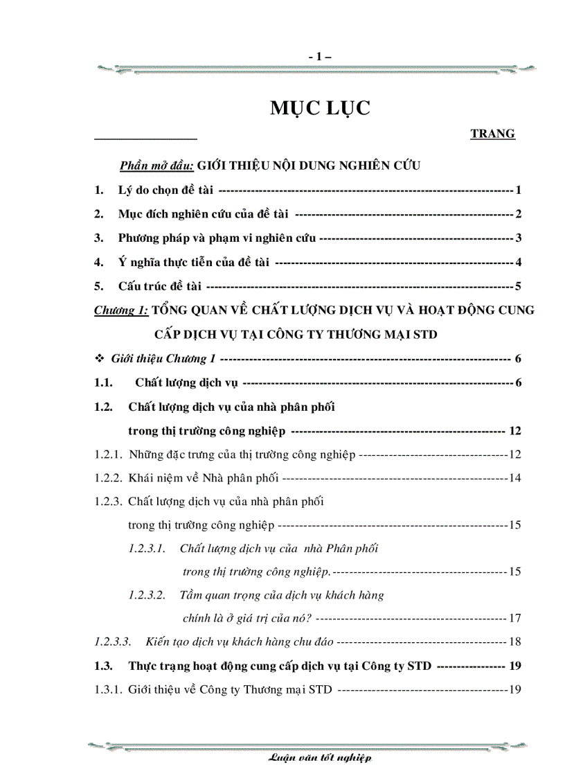 Một số giải pháp nhằm hoàn thiện chất lượng dịch vụ của Công ty STD
