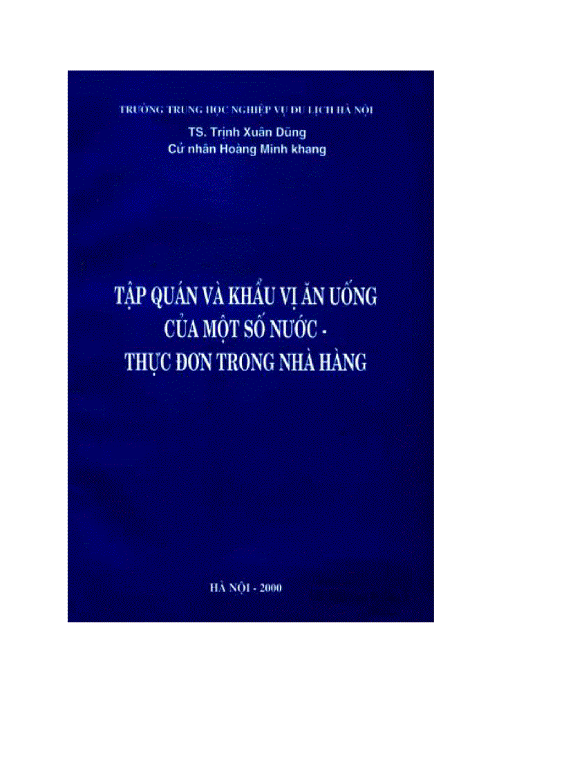 Tập quán và khẩu vị ăn uống của một số nước Thực đơn trong nhà hàng