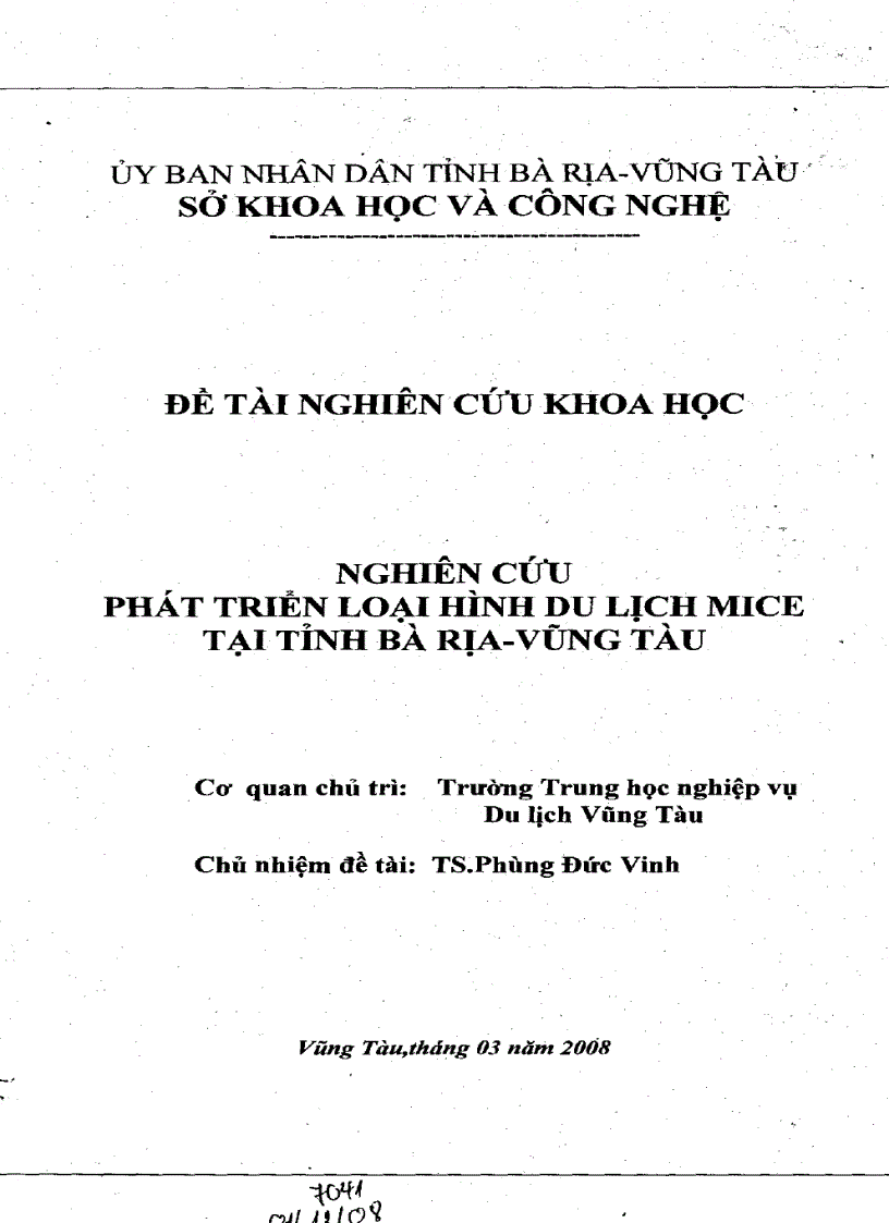 Nghiên cứu phát triển loại hình du lịch Mice tại tỉnh Bà Rịa Vũng Tau