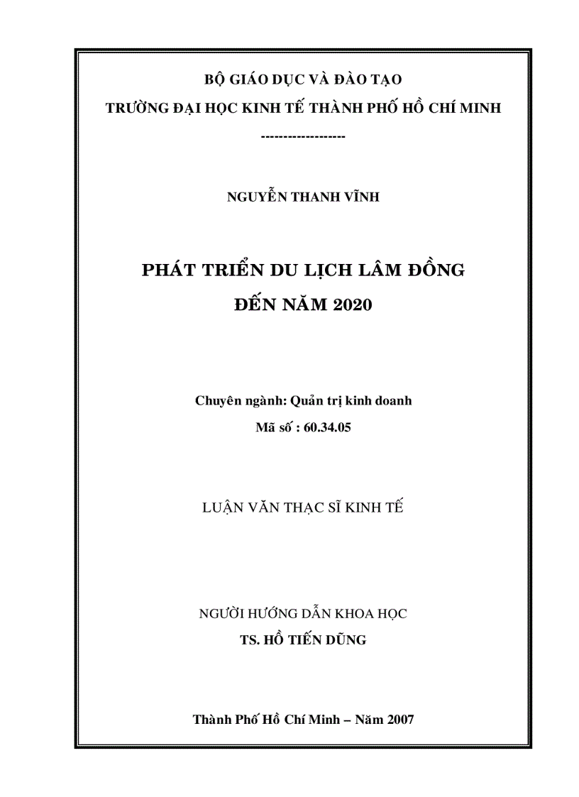 Phát triển du lịch Lâm Đồng đến năm 2020