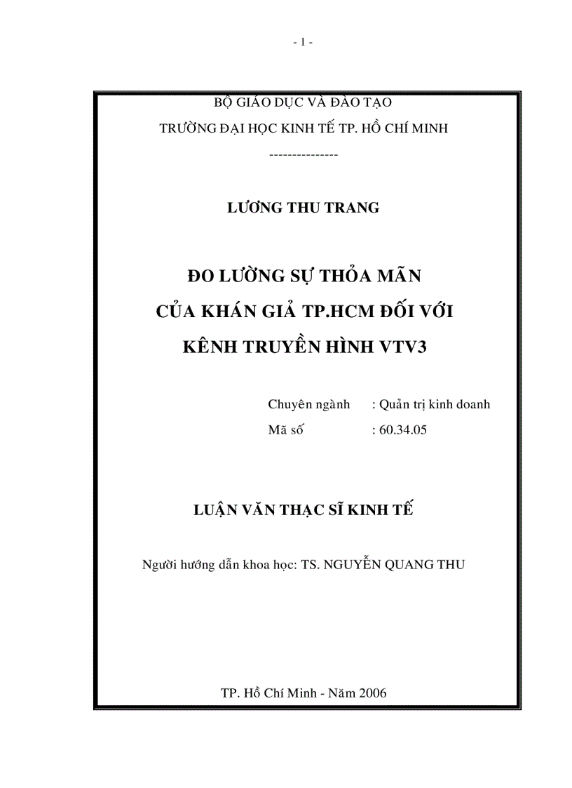 Đo lường sự thỏa mãn của khán giả TP HCM đối với kênh truyền hình VTV3