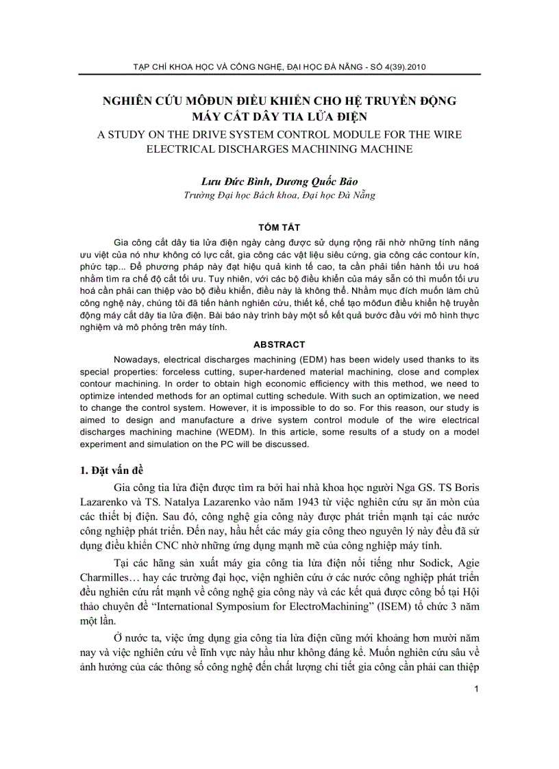 Nghiên cứu môđun điều khiển cho hệ truyền động máy cắt dây tia lửa điện