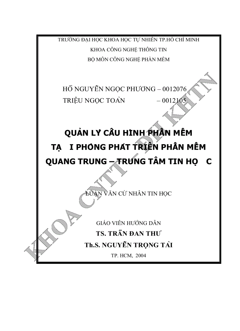 Quản lý cấu hình phần mềm tại phòng phát triển phần mềm quang trung trung tâm tin học