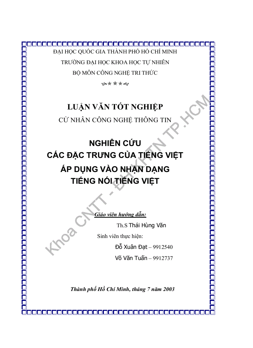 Nghiên cứu các đặc trưng tiếng Việt áp dụng vào nhận dạng tiếng nói tiếng Việt