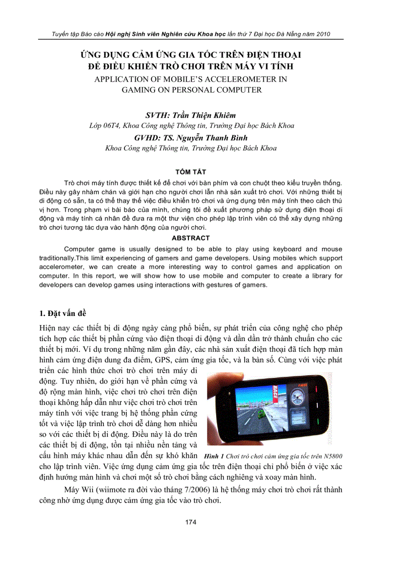 Ứng dụng cảm ứng gia tốc trên điện thoại để điều khiển trò chơi trên máy vi tính