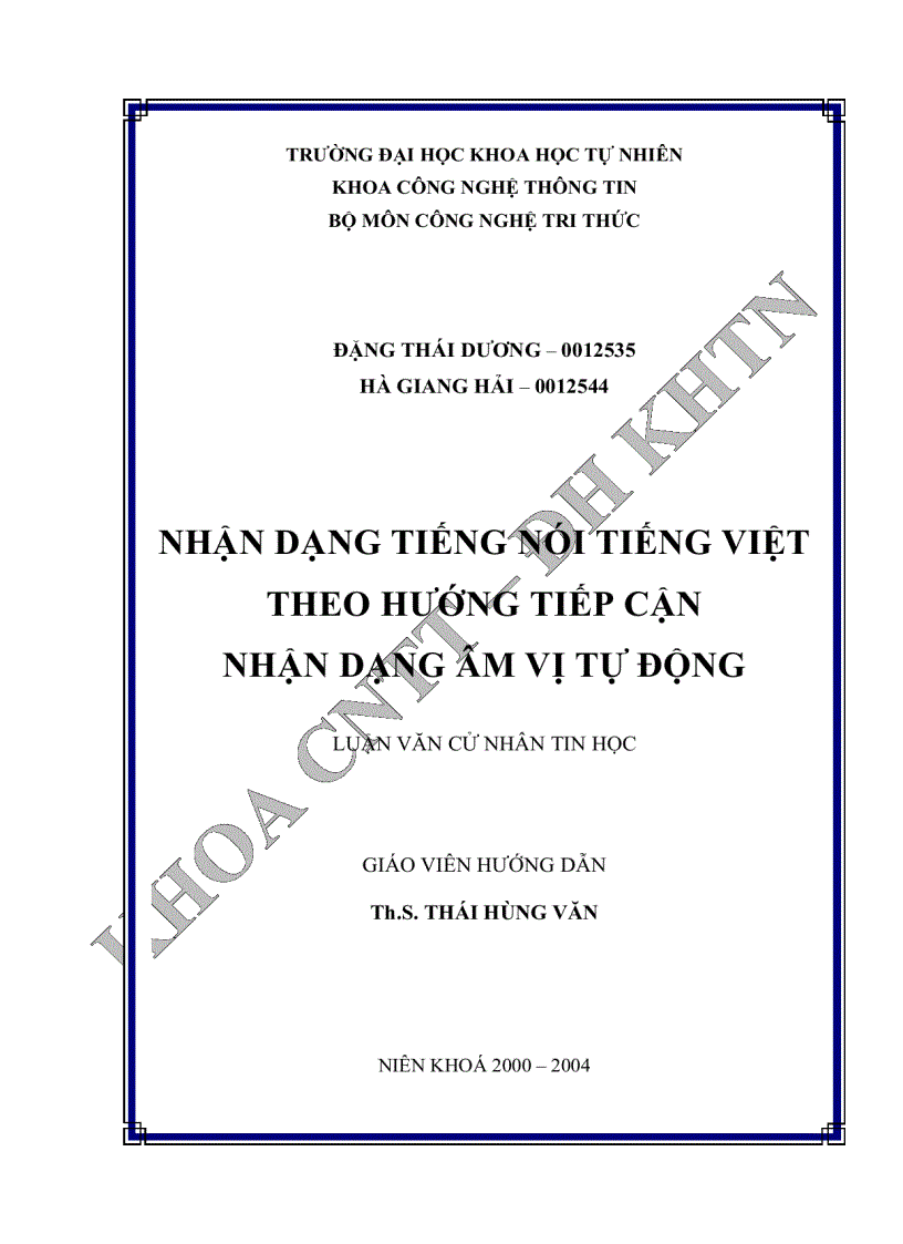 Nhận dạng tiếng nói tiếng việt theo hướng tiếp cận nhận dạng âm vị tự động