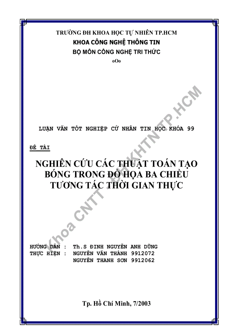 Nghiên cứu các thuật toán tạo bóng trong đồ hoạ ba chiều tương tác thời gian thực