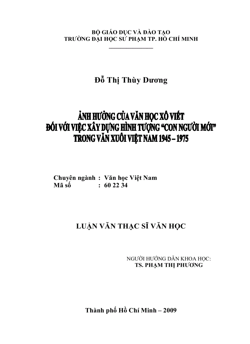 ẢNH HƯỞNG CỦA VĂN HỌC Xô Viết ĐỐI VỚI VIỆC XÂY DỰNG HÌNH TƯỢNG CON NGƯỜI MỚI TRONG VĂN XUÔI VIỆT NAM 1945 1975