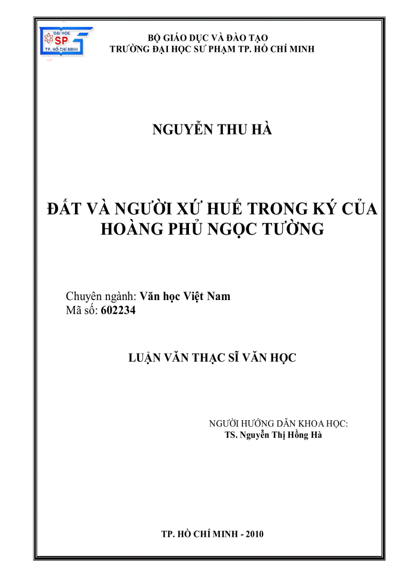 ĐẤT VÀ NGƯỜI XỨ HUẾ TRONG KÝ CỦA Hoàng Phủ Ngọc Tường