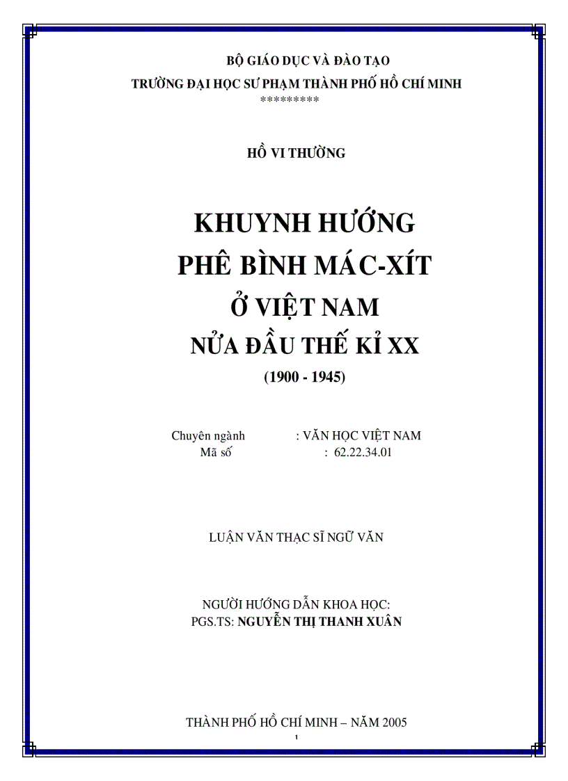 Khuynh hướng phê bình mác xít ở việt nam nửa đầu thế kỷ xx 1900 1945