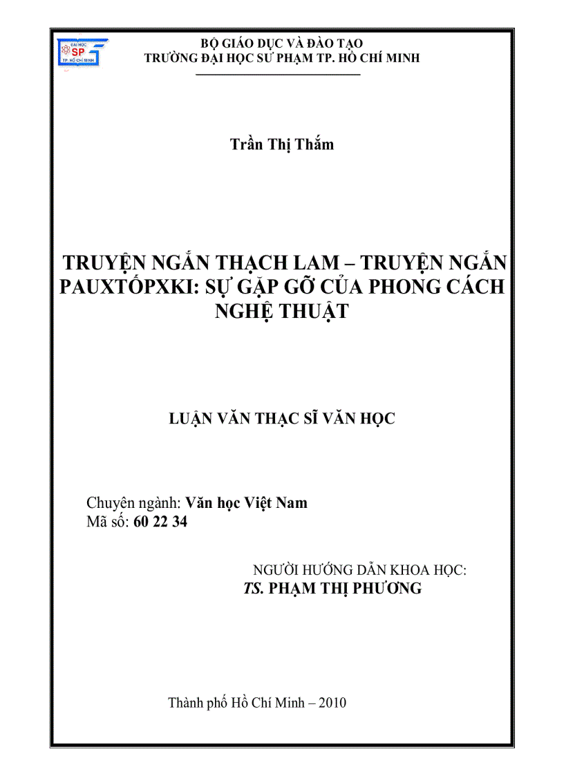 TRUYỆN NGẮN Thạch Lam TRUYỆN NGẮN PAUXTỐPXKI SỰ GẶP GỠ CỦA PHONG CÁCH NGHỆ THUẬT