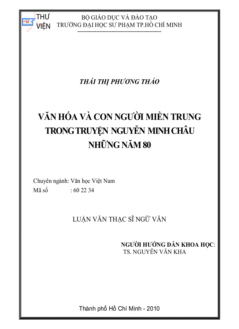 VĂN HÓA VÀ CON NGƯỜI MIỀN TRUNG TRONG TRUYỆN Nguyễn Minh Châu NHỮNG NĂM 80