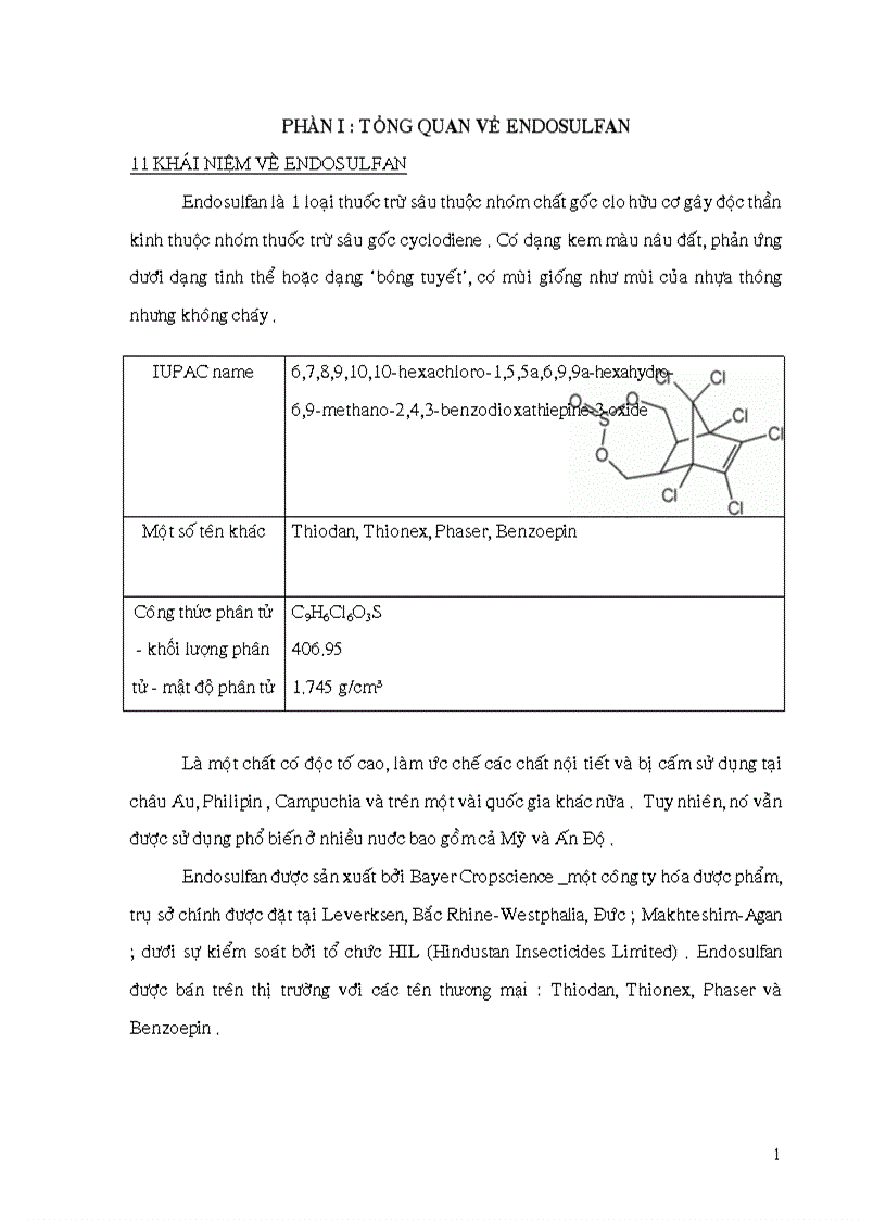 Đánh giá những tác hại của chất endosulfan