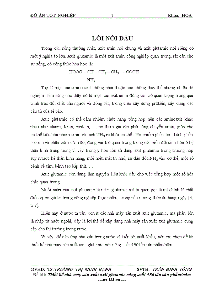 Thiết kế nhà máy sản xuất axit glutamic với năng suất 480 tấn sản phẩm năm 82trang