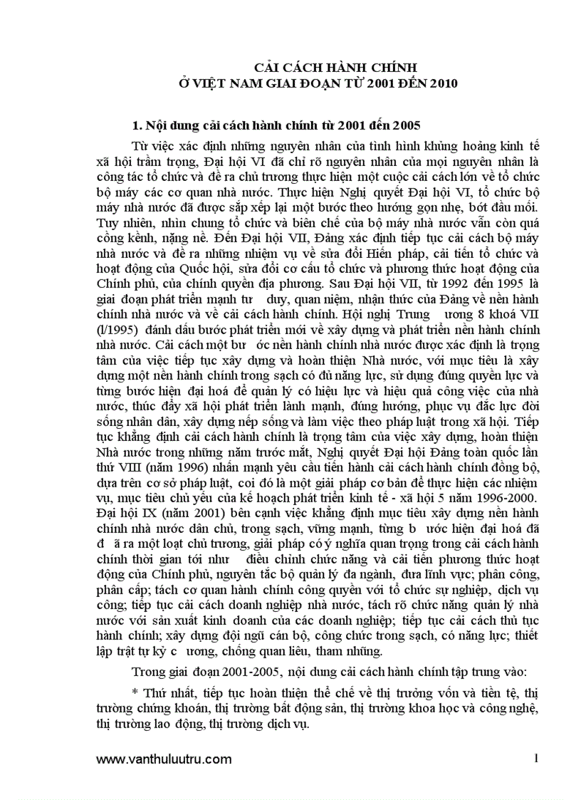 Cải cách hành chính ở việt nam giai đoạn từ 2001 đến 2010