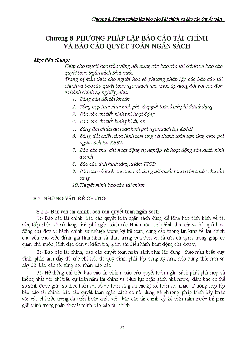 Phương pháp lập báo cáo Tài chính và báo cáo Quyết toán ngân sách