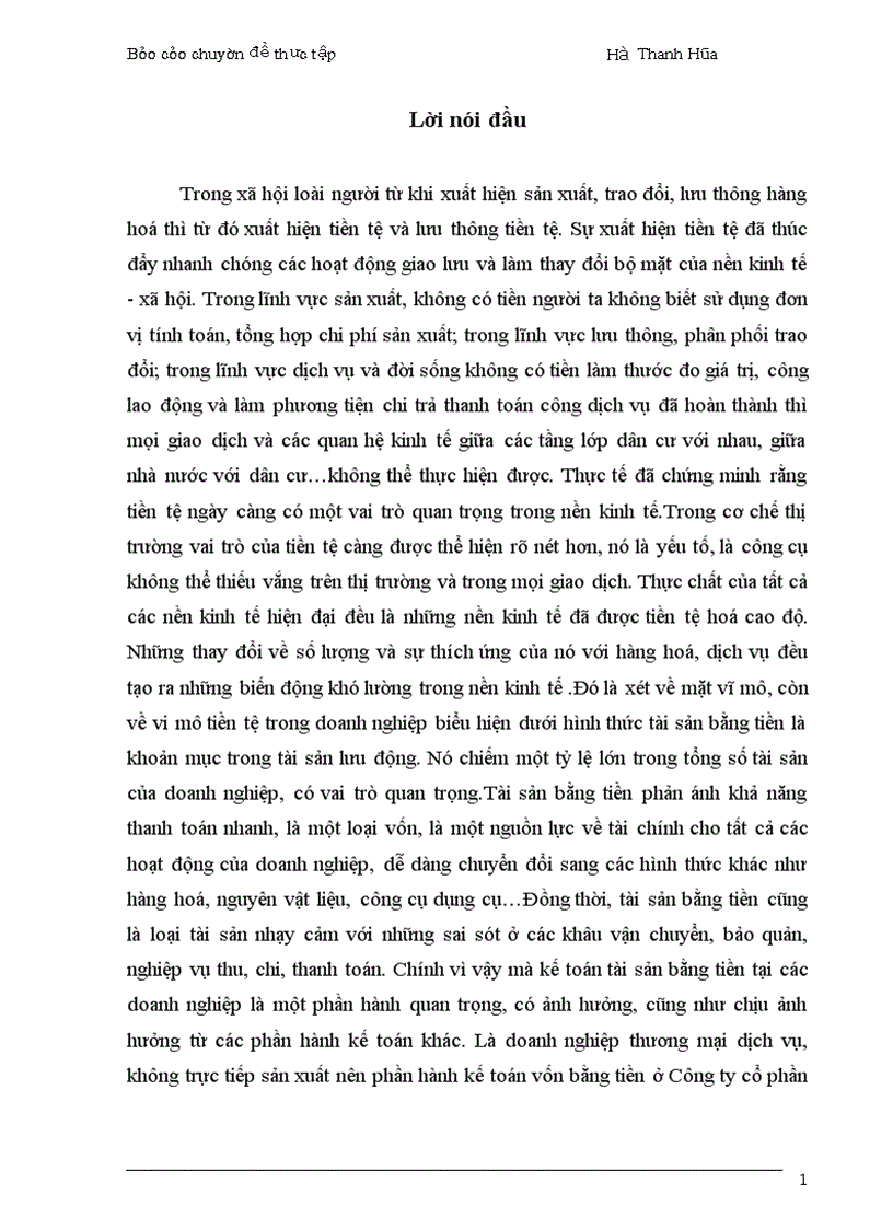 Hoàn thiện kế toán tài sản bằng tiền tại Công ty cổ phần Thiết bị phụ tùng Hà nội
