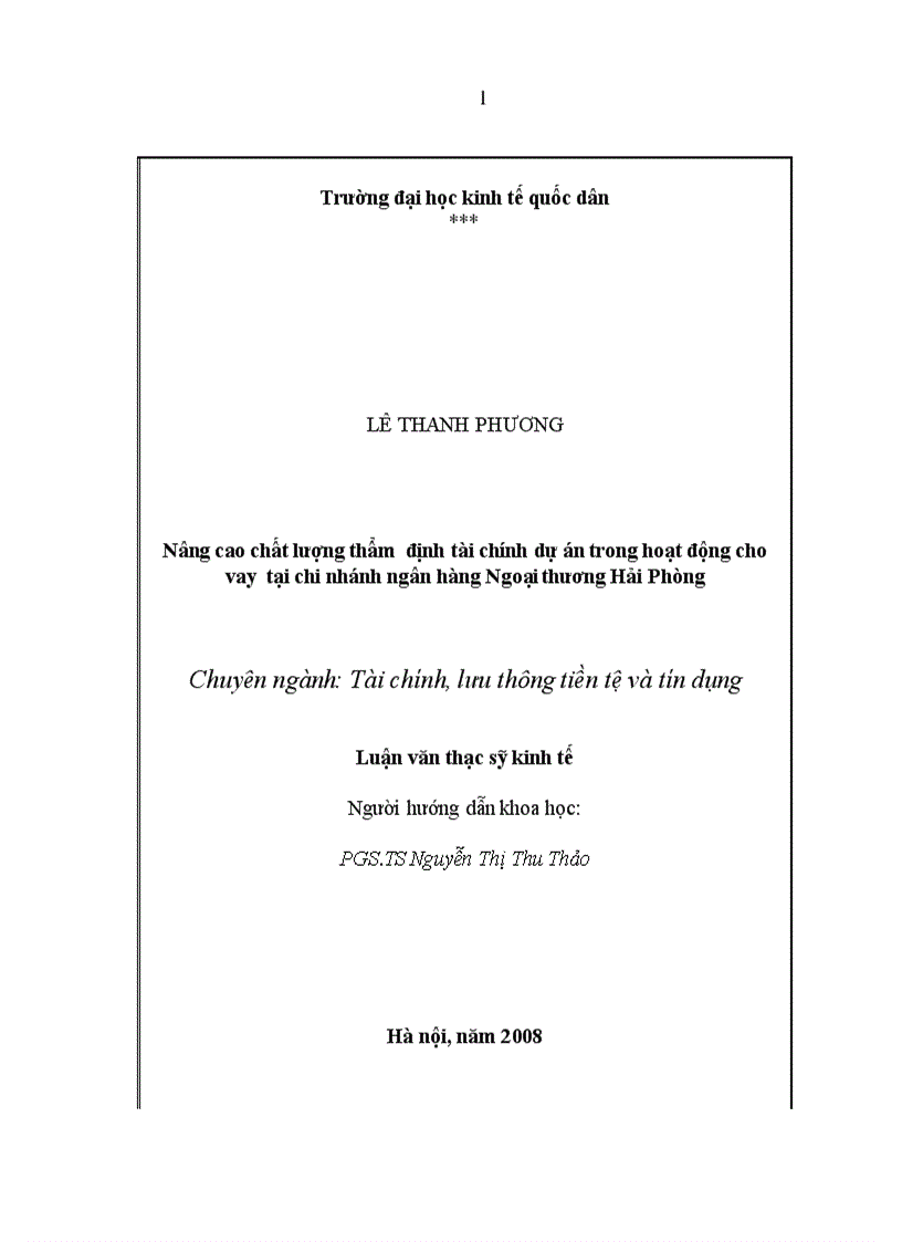 Nâng cao chất lượng thẩm định tài chính dự án trong hoạt động cho vay tại chi nhánh ngân hàng Ngoại thương Hải Phòng
