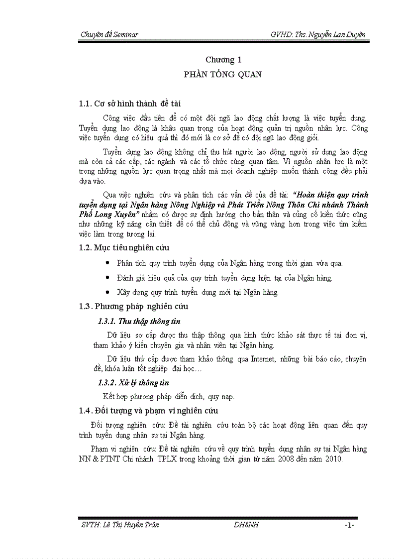 Hoàn thiện quy trình tuyển dụng tại Ngân hàng Nông Nghiệp và Phát Triển Nông Thôn Chi nhánh Thành Phố Long Xuyên